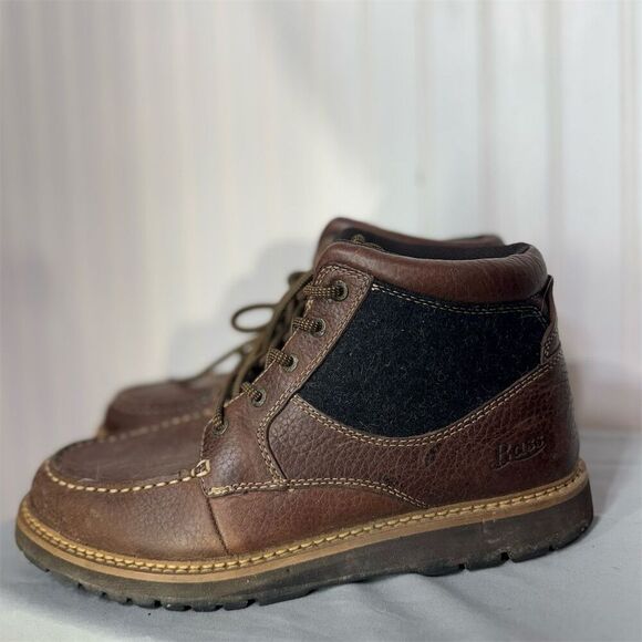 G.H. Bass Malcolm Men’s 10M Brown Leather Moc Toe Boots Wool Panel Lug Sole - Picture 1 of 7